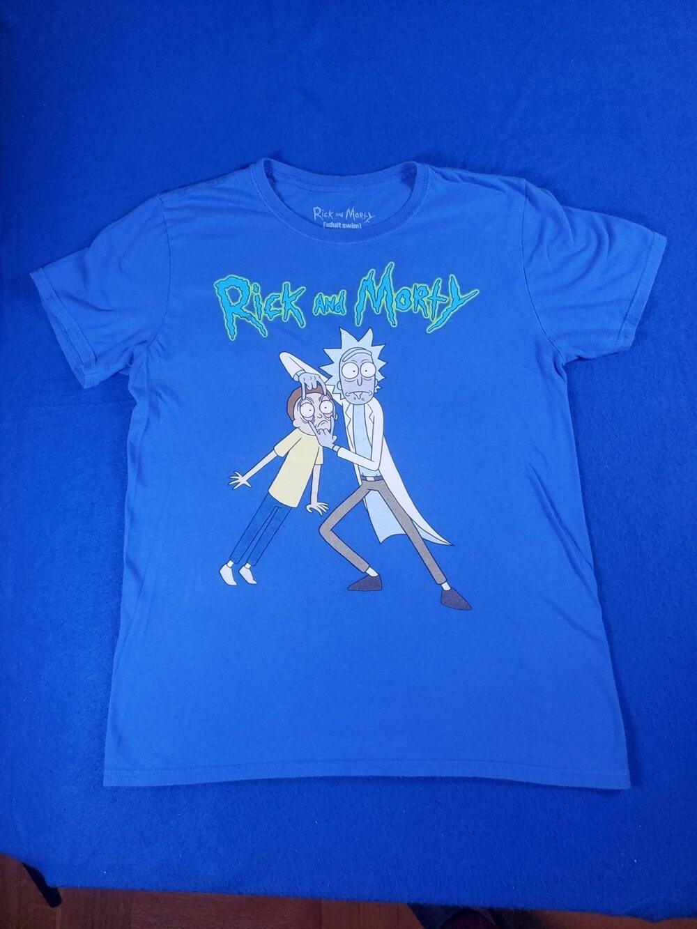 Rick And Morty Ripple Junction Adult Swim Graphic Blue T-Shirt Men's Size Medium